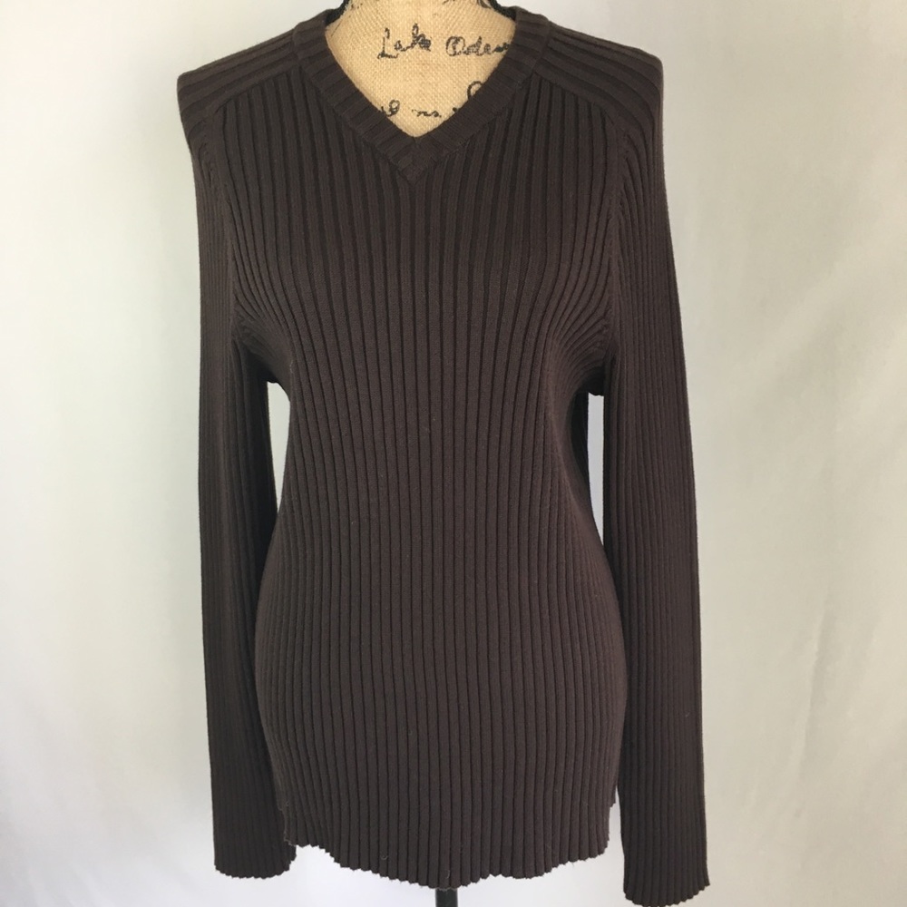 American Rag Rib Knit V-neck Brown Sweater Sz L